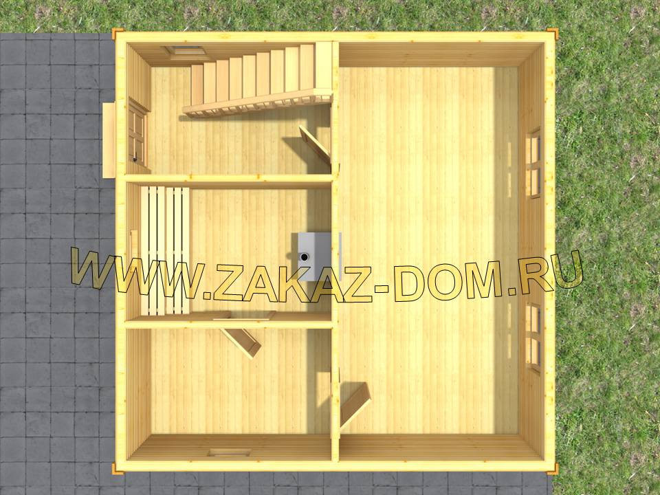 Проект бани с мансардой из бруса (6х6 м) : 2Б-10