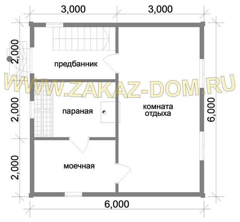 Проект бани с мансардой из бруса (6х6 м) : 2Б-10