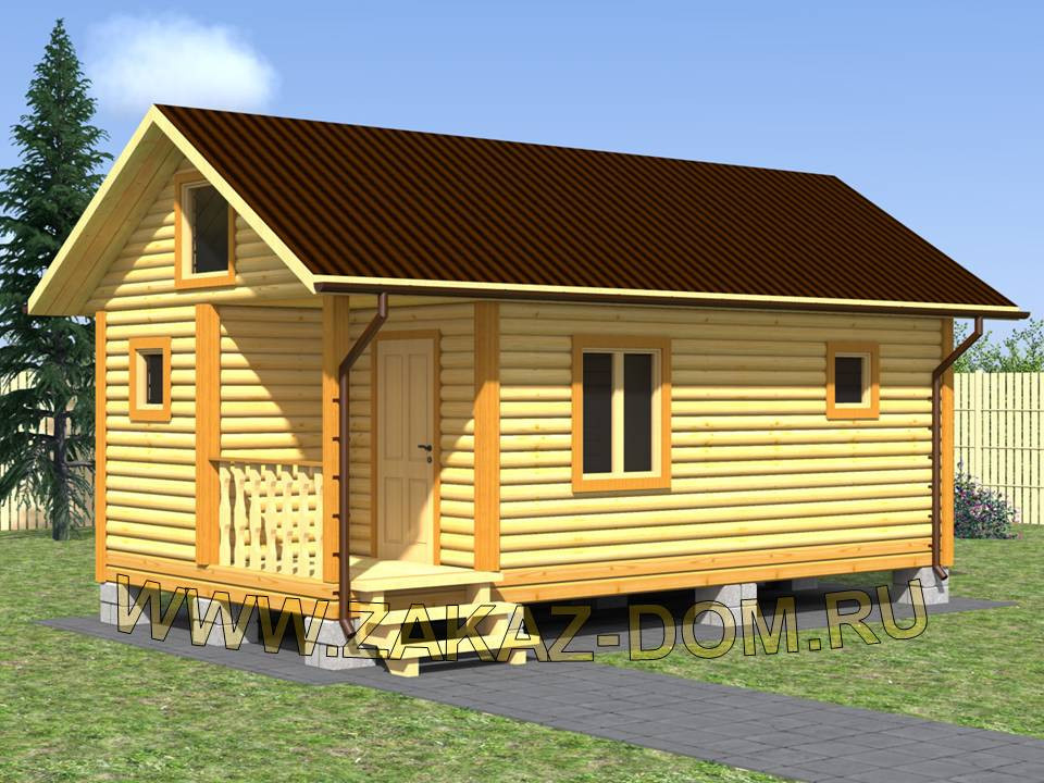 Проект одноэтажной бани из бруса (4х7.5 м) : Б-104