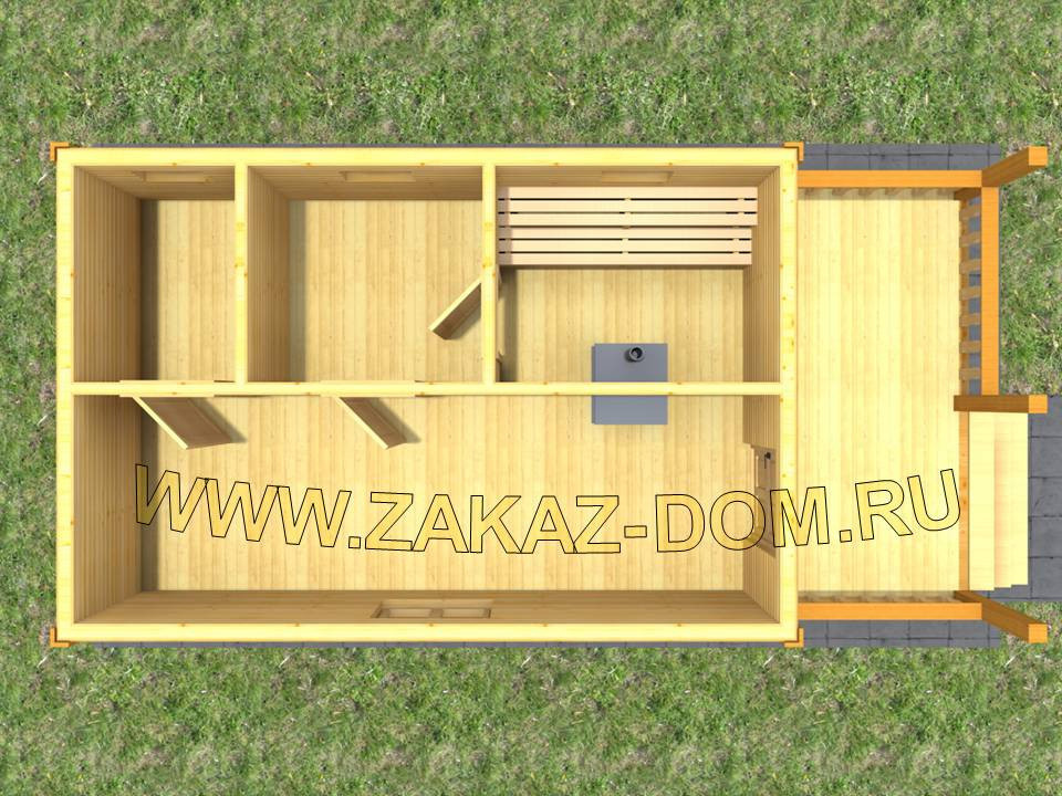 Проект одноэтажной бани из бруса (4х8 м) : Б-103хо