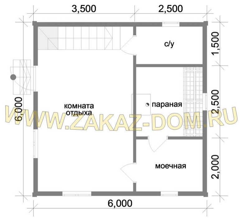 Проект бани с мансардой из бруса (6х6 м) : 2Б-12