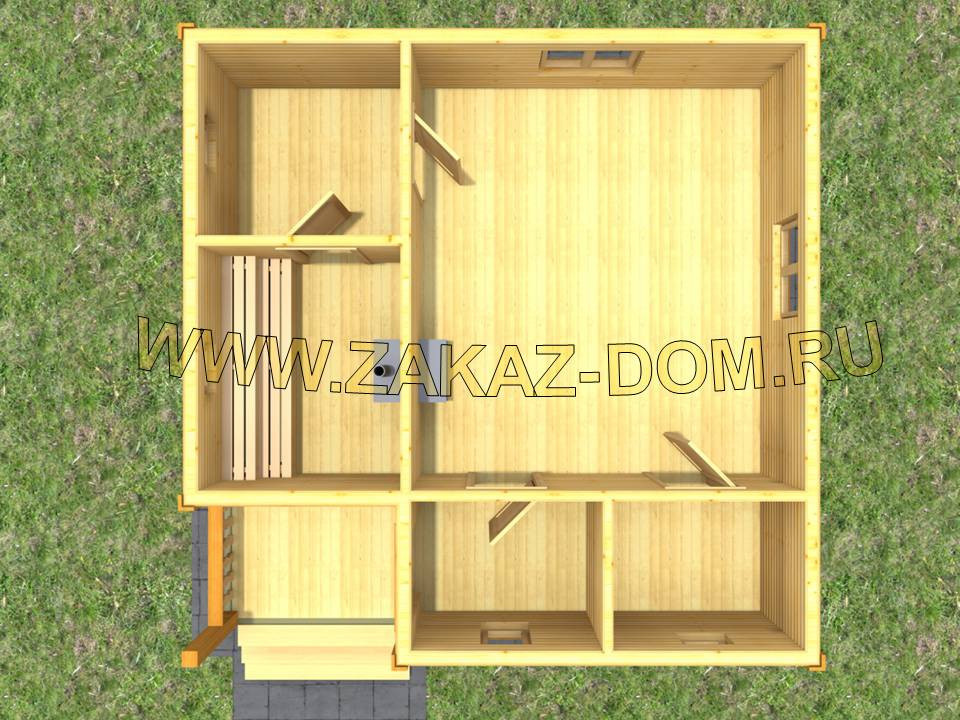 Проект одноэтажной бани из бруса (6х6 м) : Б-102