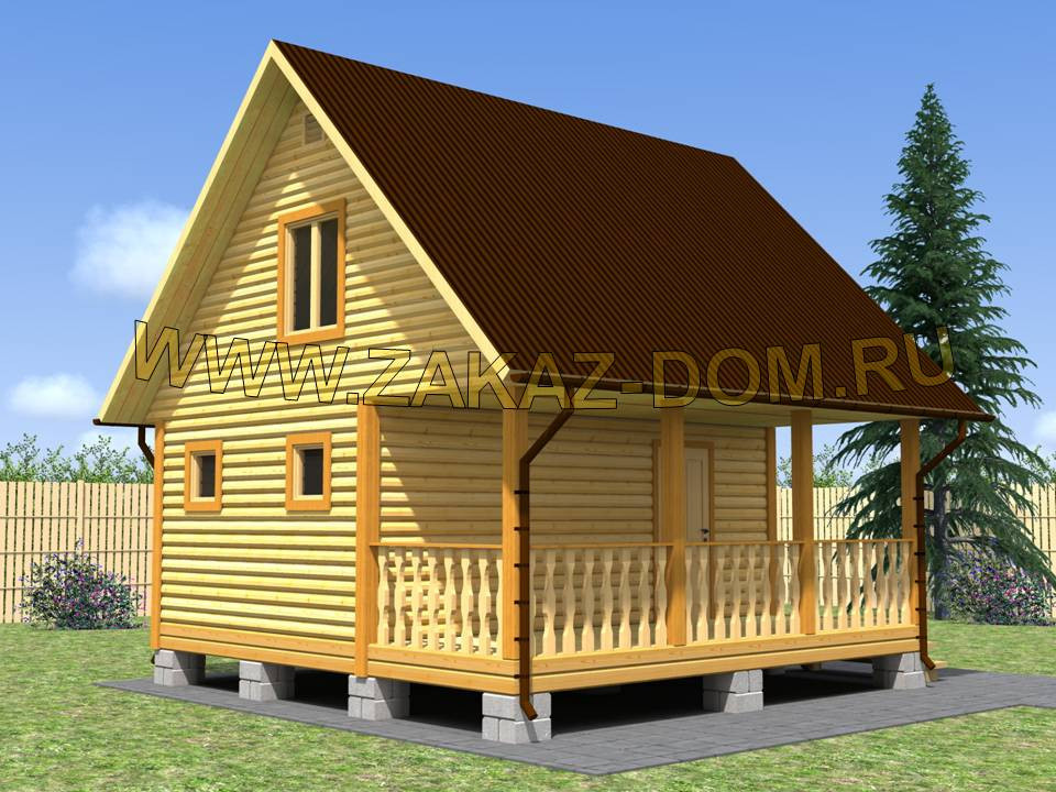 Проект бани с мансардой из бруса (6х6 м) : 2Б-14