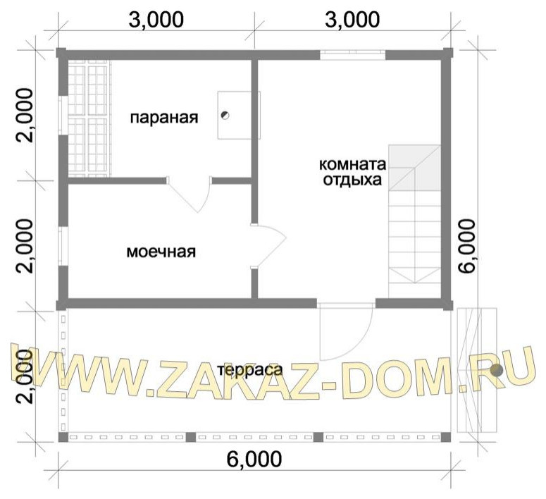 Проект бани с мансардой из бруса (6х6 м) : 2Б-14