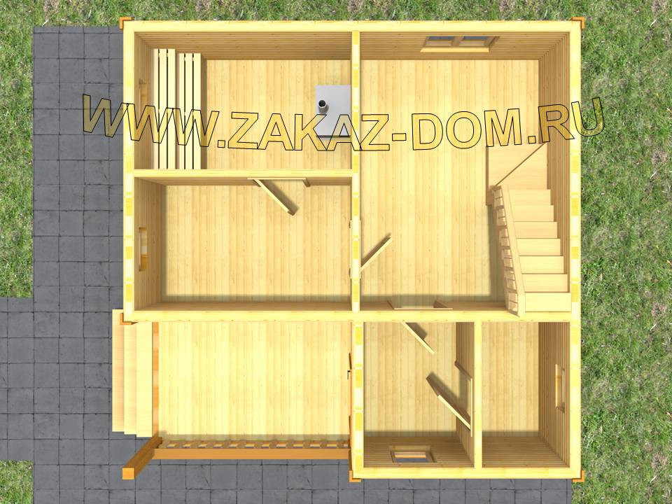 Проект бани с мансардой из бруса (6х6 м) : 2Б-15