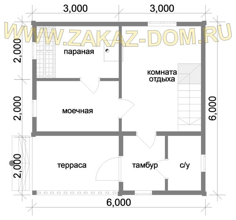 Проект бани с мансардой из бруса (6х6 м) : 2Б-15