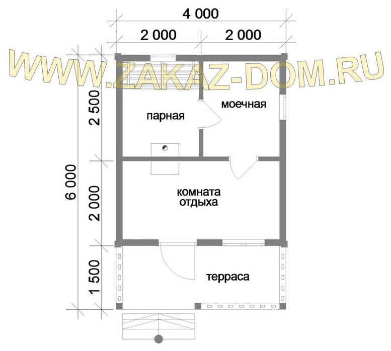 Проект одноэтажной бани из бруса (4х6 м) : Б-100