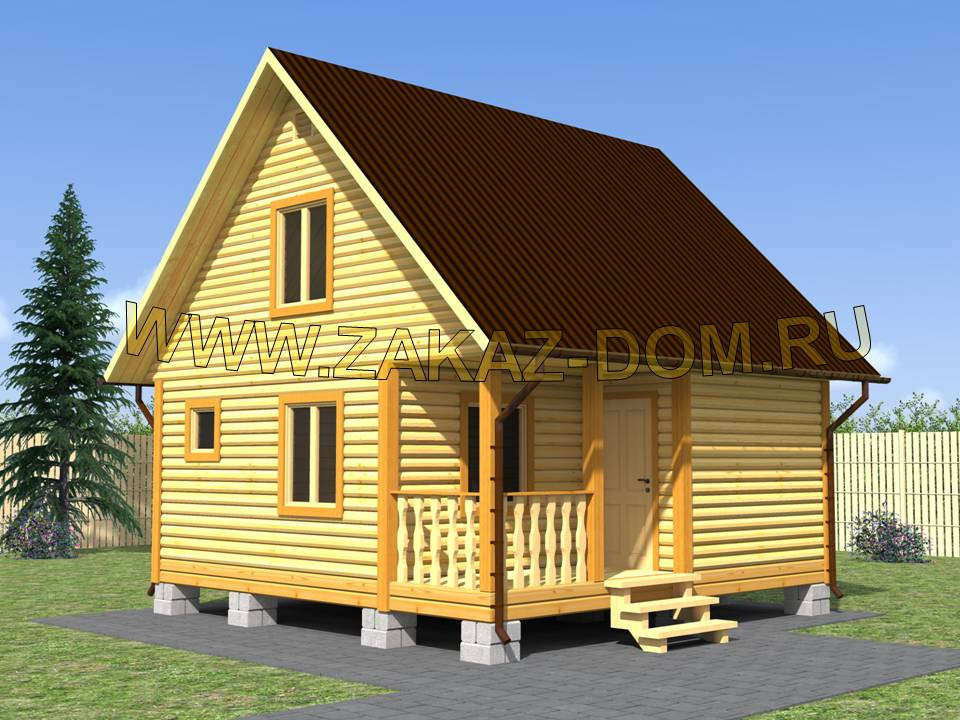 Проект бани с мансардой из бруса (6х6 м) : 2Б-16