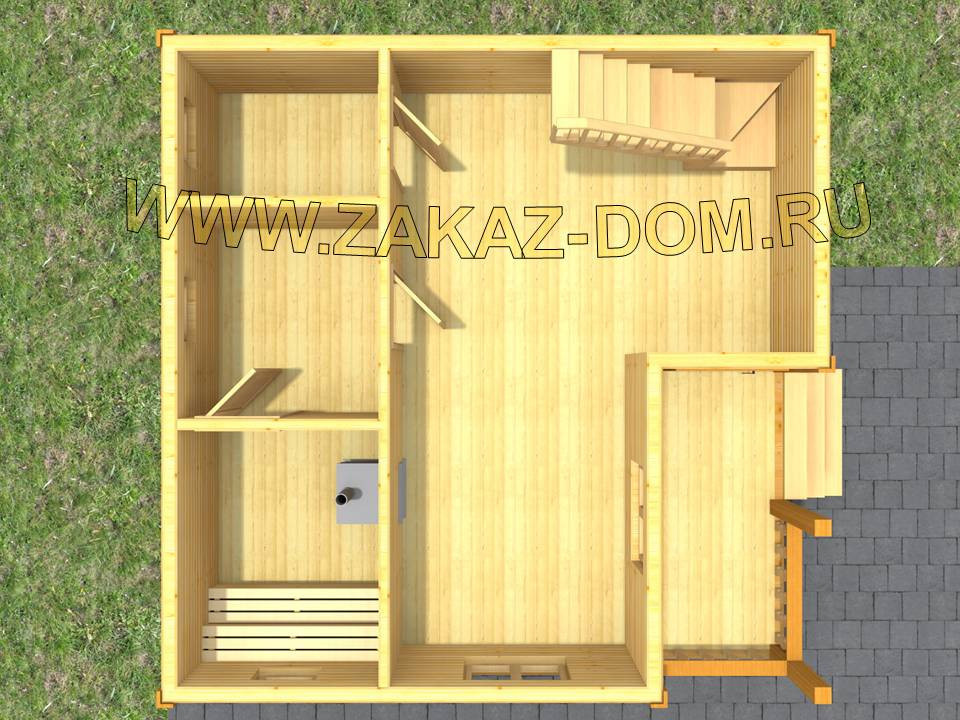 Проект бани с мансардой из бруса (6х6 м) : 2Б-16