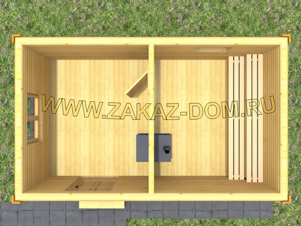 Проект одноэтажной бани из бруса (3х5 м) : Б-99