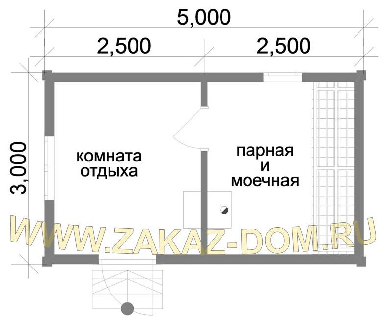 Проект одноэтажной бани из бруса (3х5 м) : Б-99