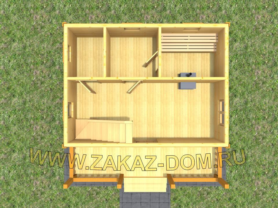 Проект бани с мансардой из бруса (6х6 м) : 2Б-50