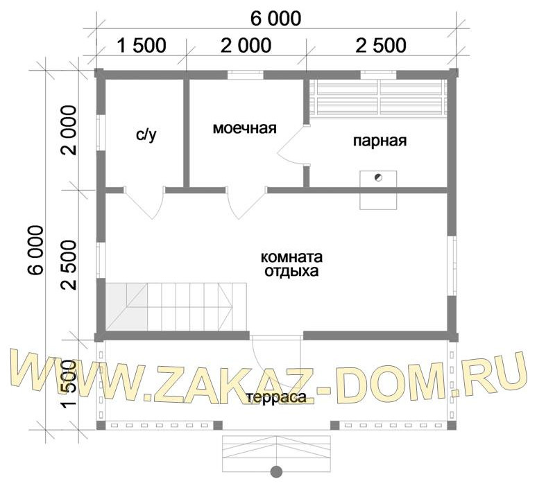 Проект бани с мансардой из бруса (6х6 м) : 2Б-50