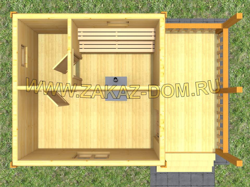 Проект одноэтажной бани из бруса (4х6 м) : Б-73