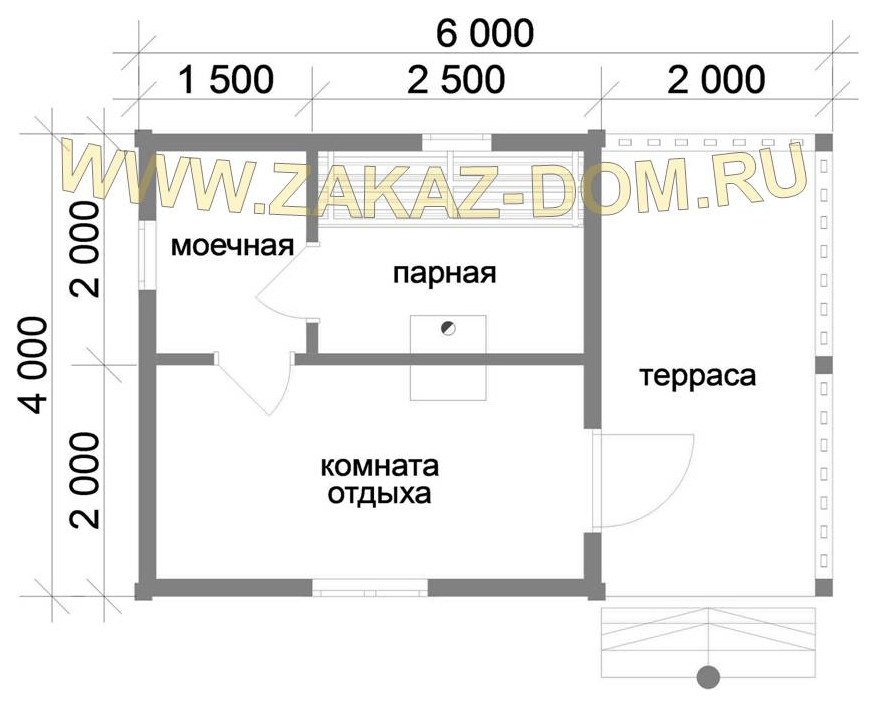 Проект одноэтажной бани из бруса (4х6 м) : Б-73