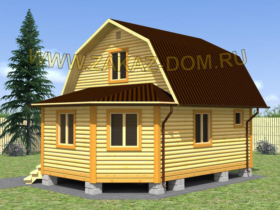 Проект бани с мансардой из бруса (6х7.5 м) : 2Б-43