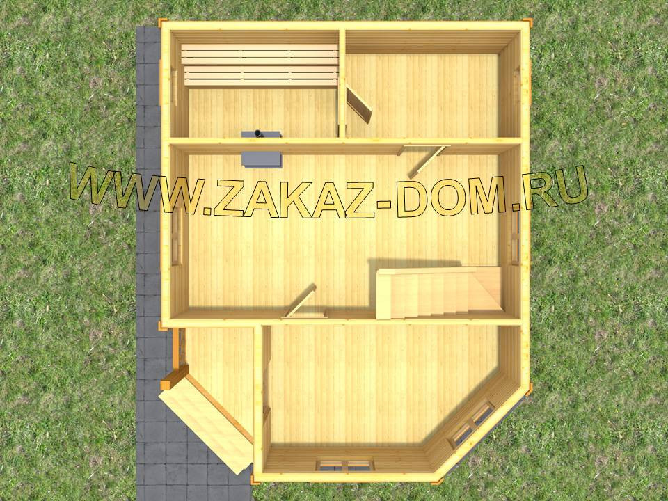 Проект бани с мансардой из бруса (6х7.5 м) : 2Б-43