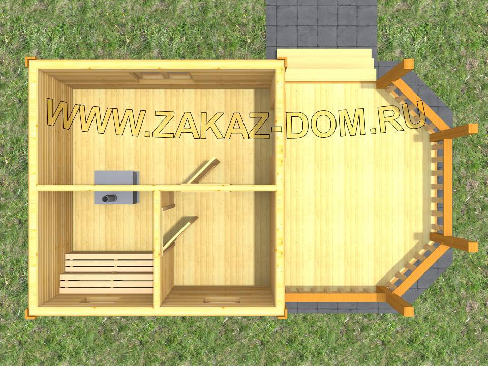 Проект одноэтажной бани из бруса (4х7 м) : Б-52