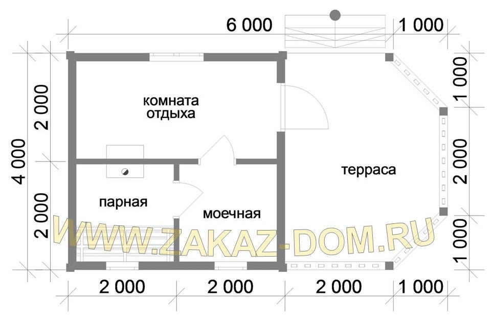 Обложка проекта: Проект одноэтажной бани из бруса (4х7 м) : Б-52