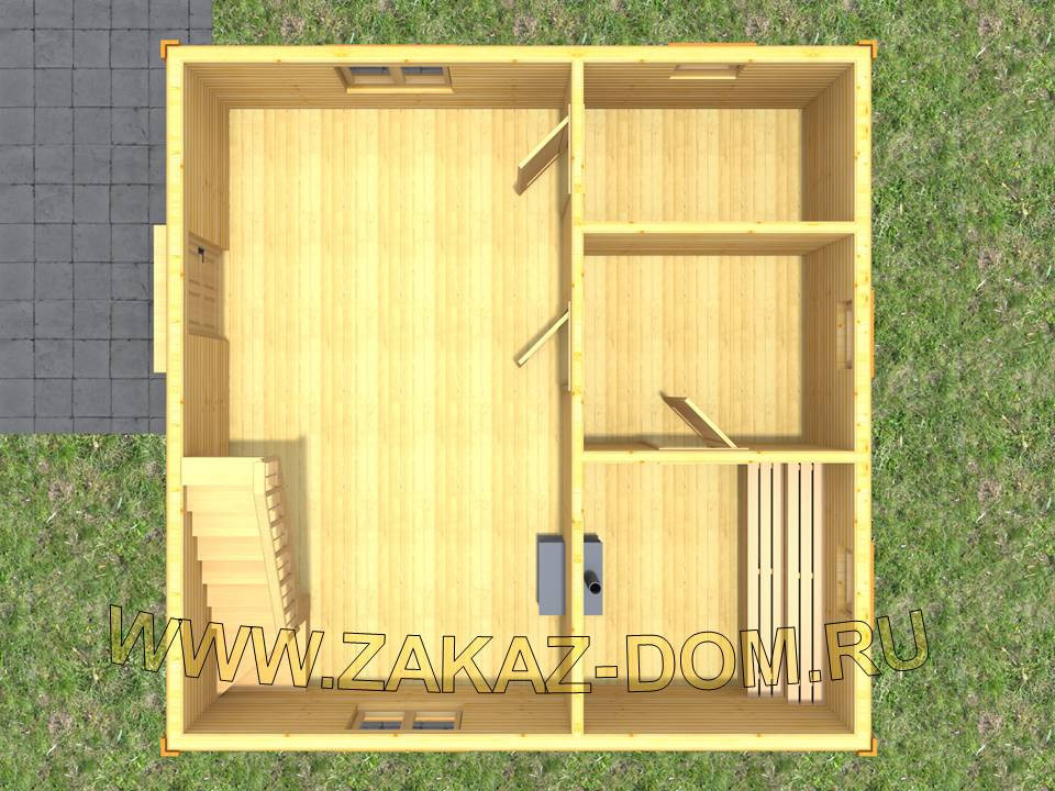 Проект бани с мансардой из бруса (6х6 м) : 2Б-42