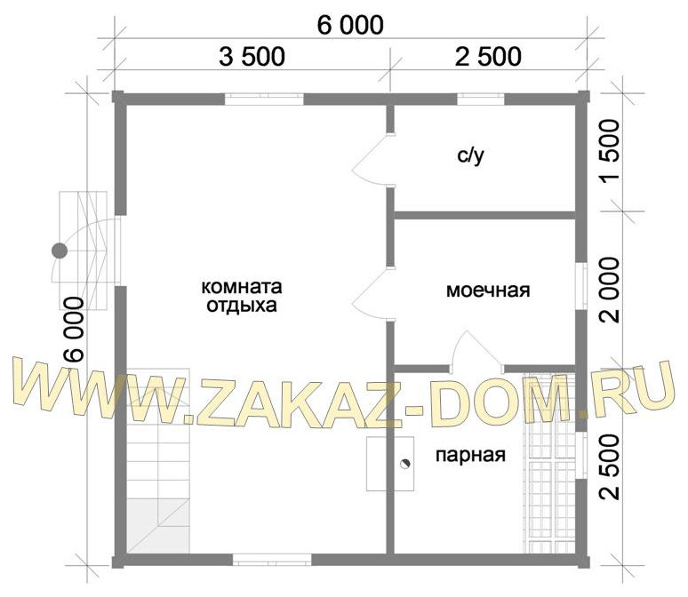 Проект бани с мансардой из бруса (6х6 м) : 2Б-42