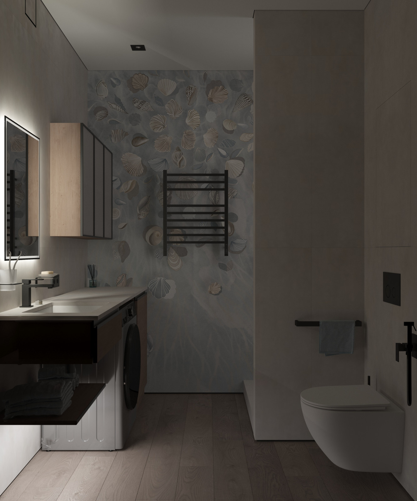 Современный сан.узел с обоями