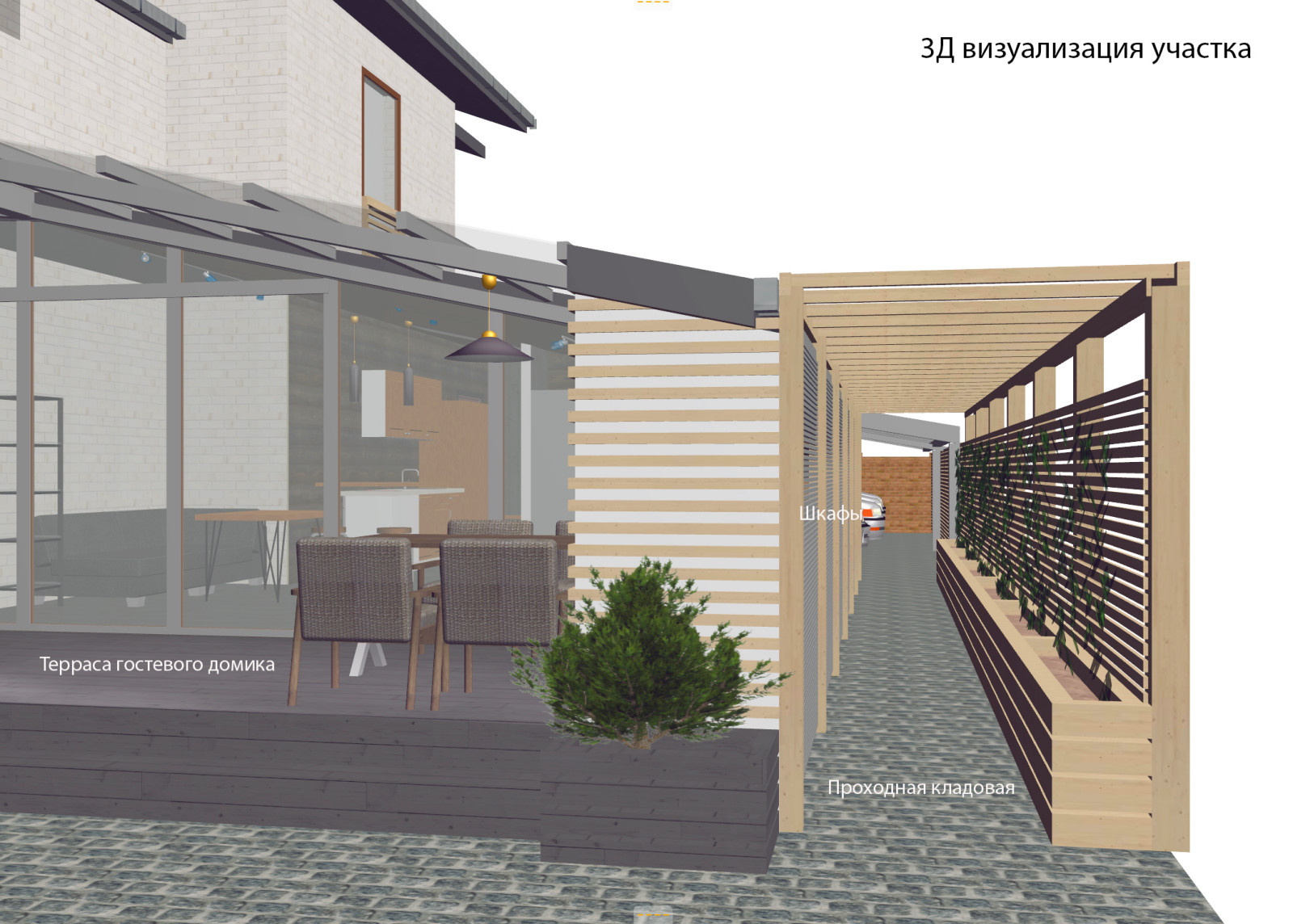 Обложка проекта: Планирование участка с уже построенным домом. Стоянка,гостевой домик,кладовая и