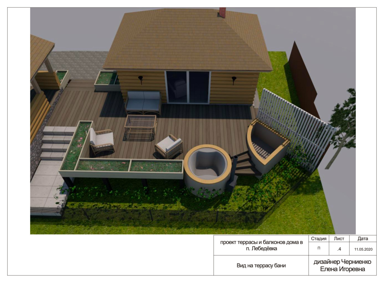Банный дворик на склоне с обзором на озеро