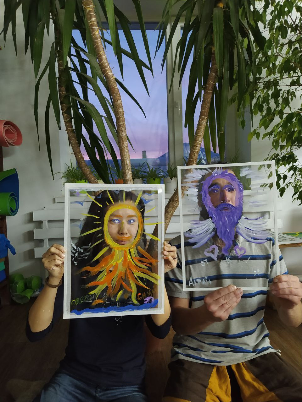 Арт терапия через рисование обоюдных портретов на стекле в селе Усть Кокса, Респ