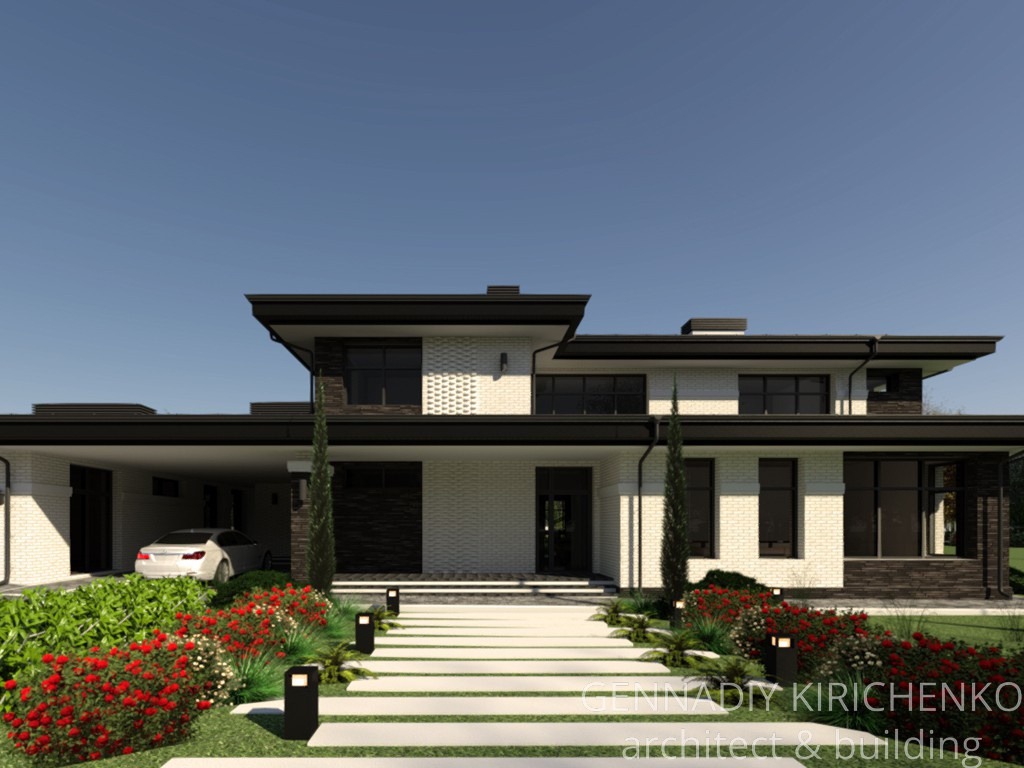 Проект двухэтажного дома в разных уровнях.