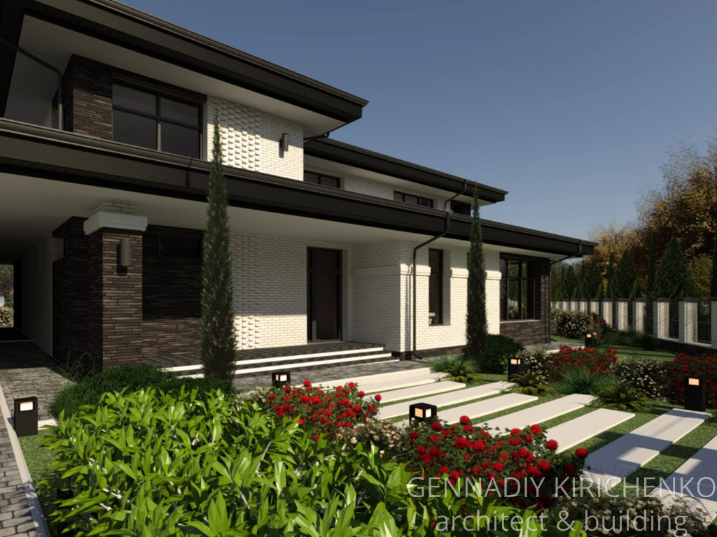 Проект двухэтажного дома в разных уровнях.