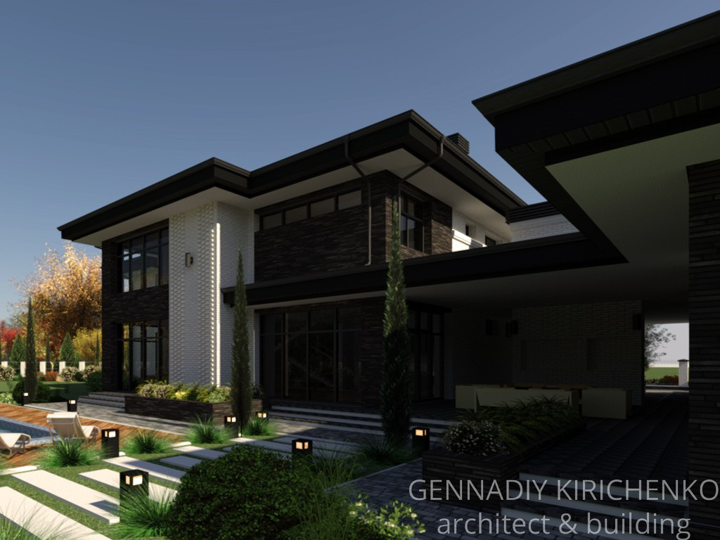 Проект двухэтажного дома в разных уровнях.