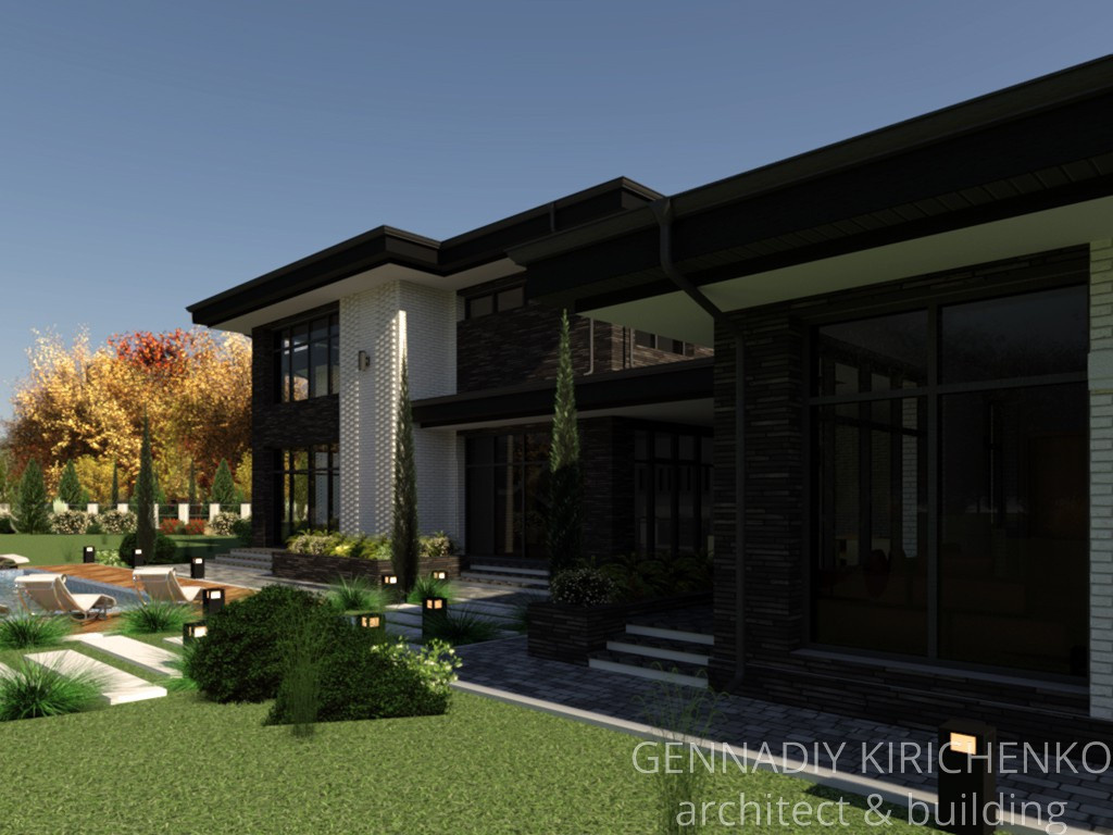 Проект двухэтажного дома в разных уровнях.