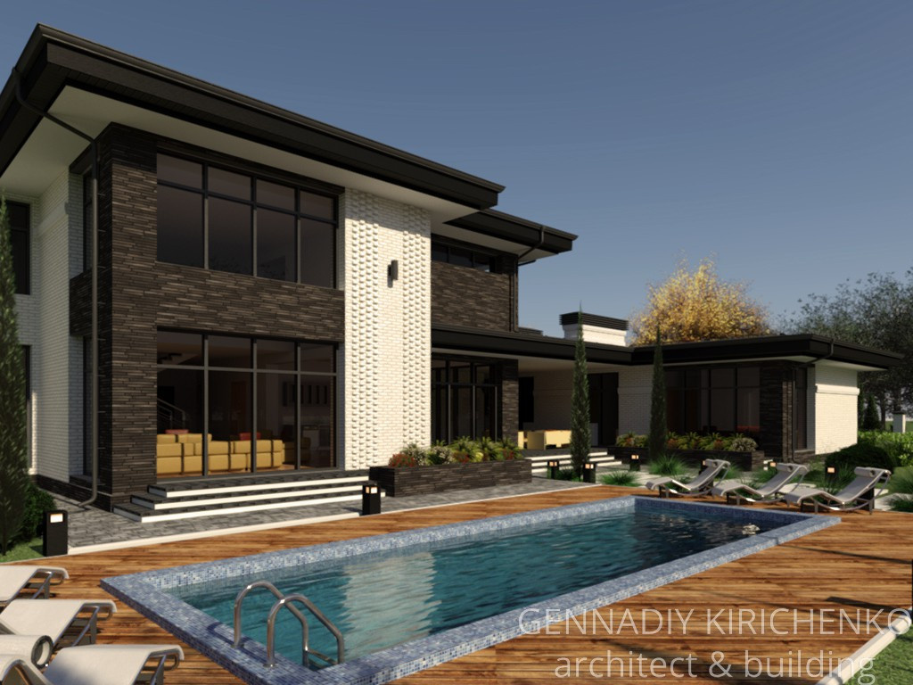 Проект двухэтажного дома в разных уровнях.