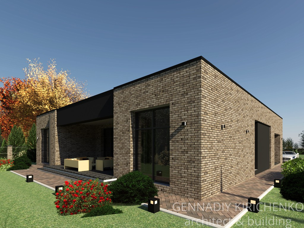 Проект одноэтажного дома с плоской кровлей.