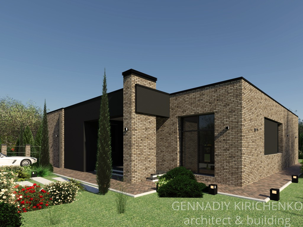 Проект одноэтажного дома с плоской кровлей.