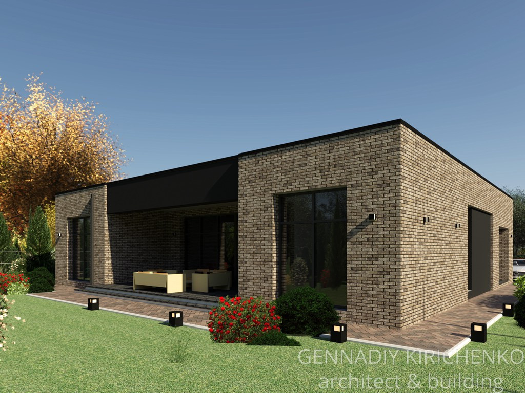 Проект одноэтажного дома с плоской кровлей.