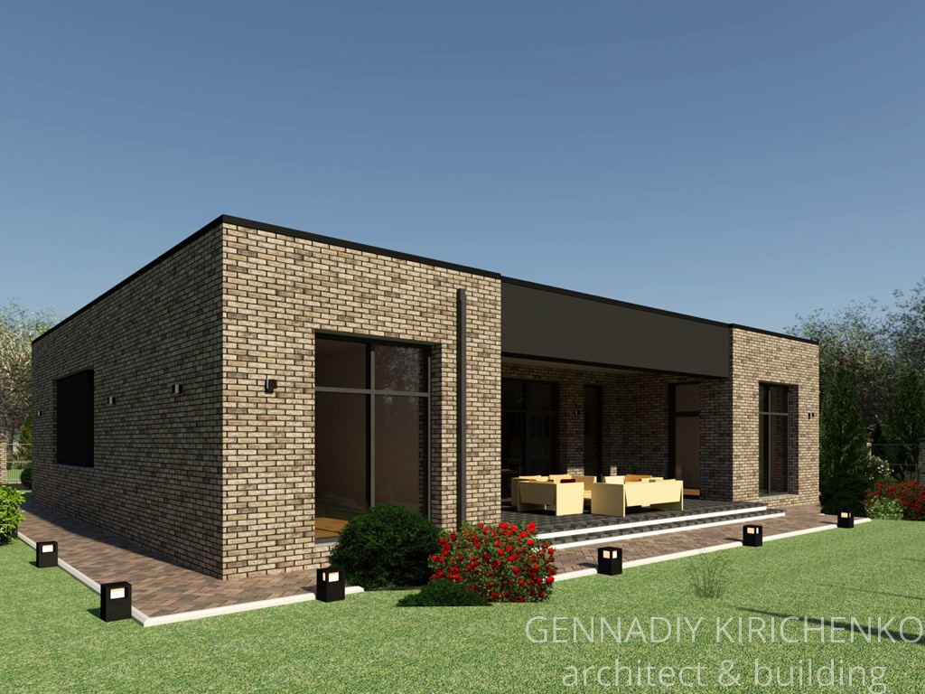 Проект одноэтажного дома с плоской кровлей.