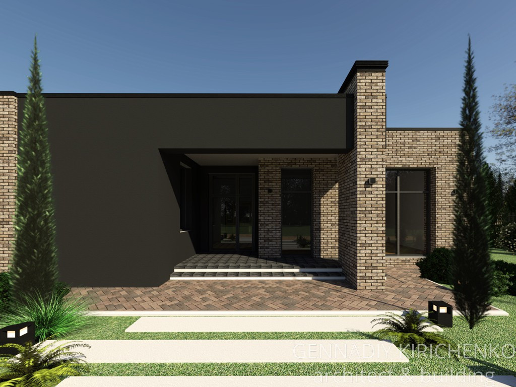 Проект одноэтажного дома с плоской кровлей.