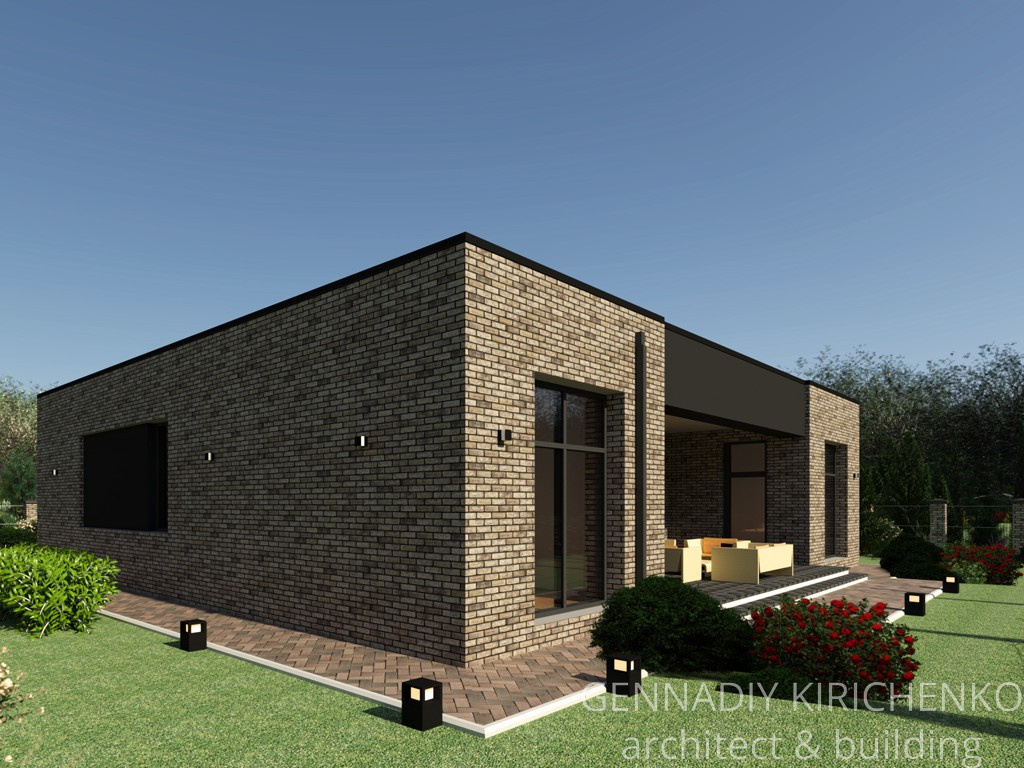 Проект одноэтажного дома с плоской кровлей.