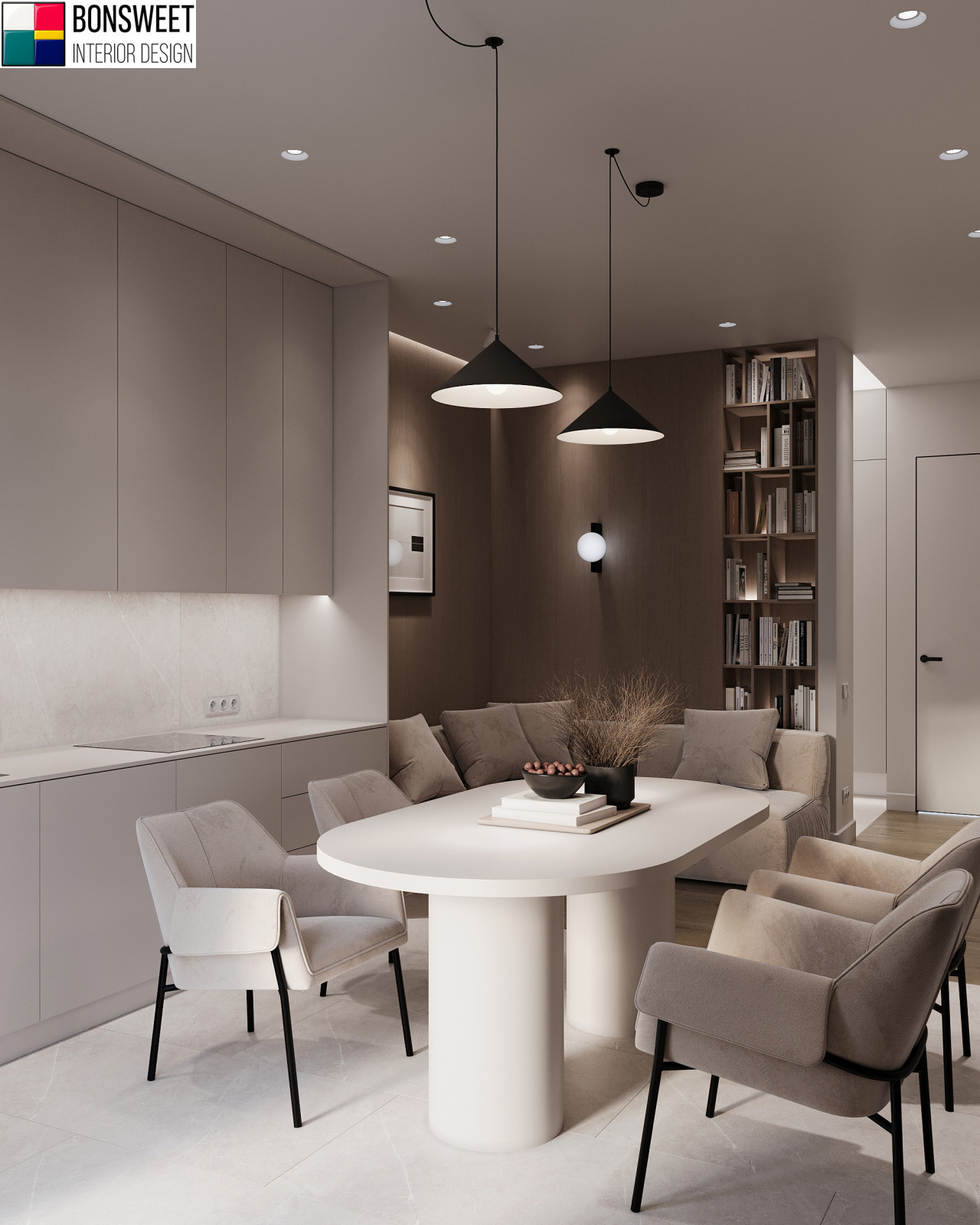 Дизайн кухни гостиной в стиле минимал