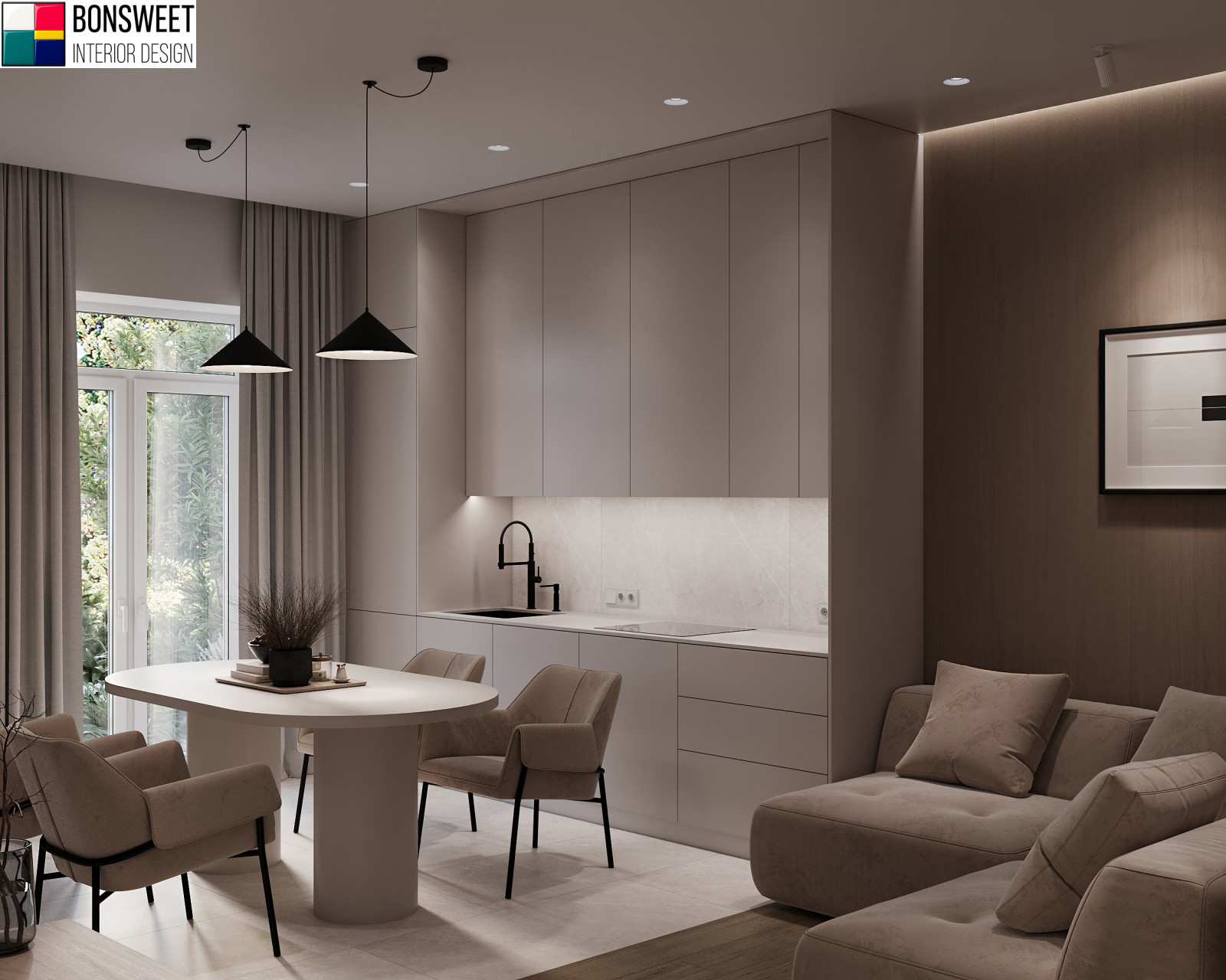 Дизайн кухни гостиной в стиле минимал