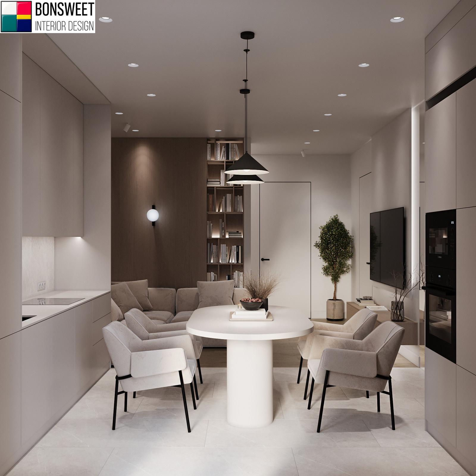 Дизайн кухни гостиной в стиле минимал