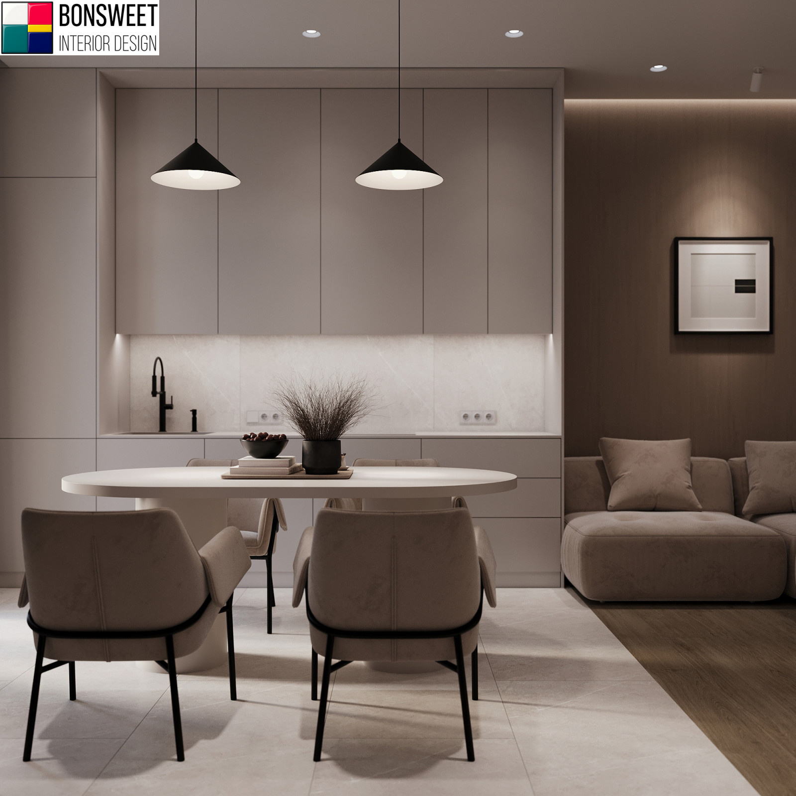 Дизайн кухни гостиной в стиле минимал