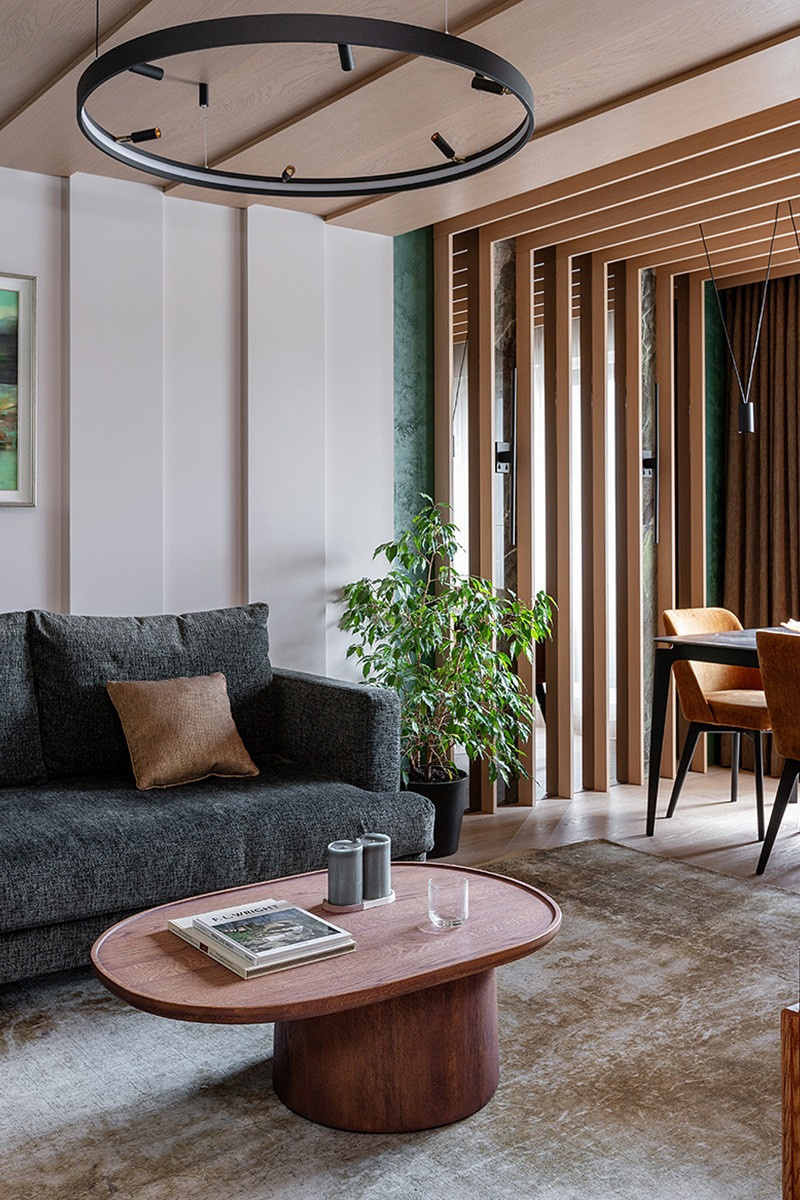 Обложка проекта: Современный интерьер с зелёными акцентами и паркетом Coswick