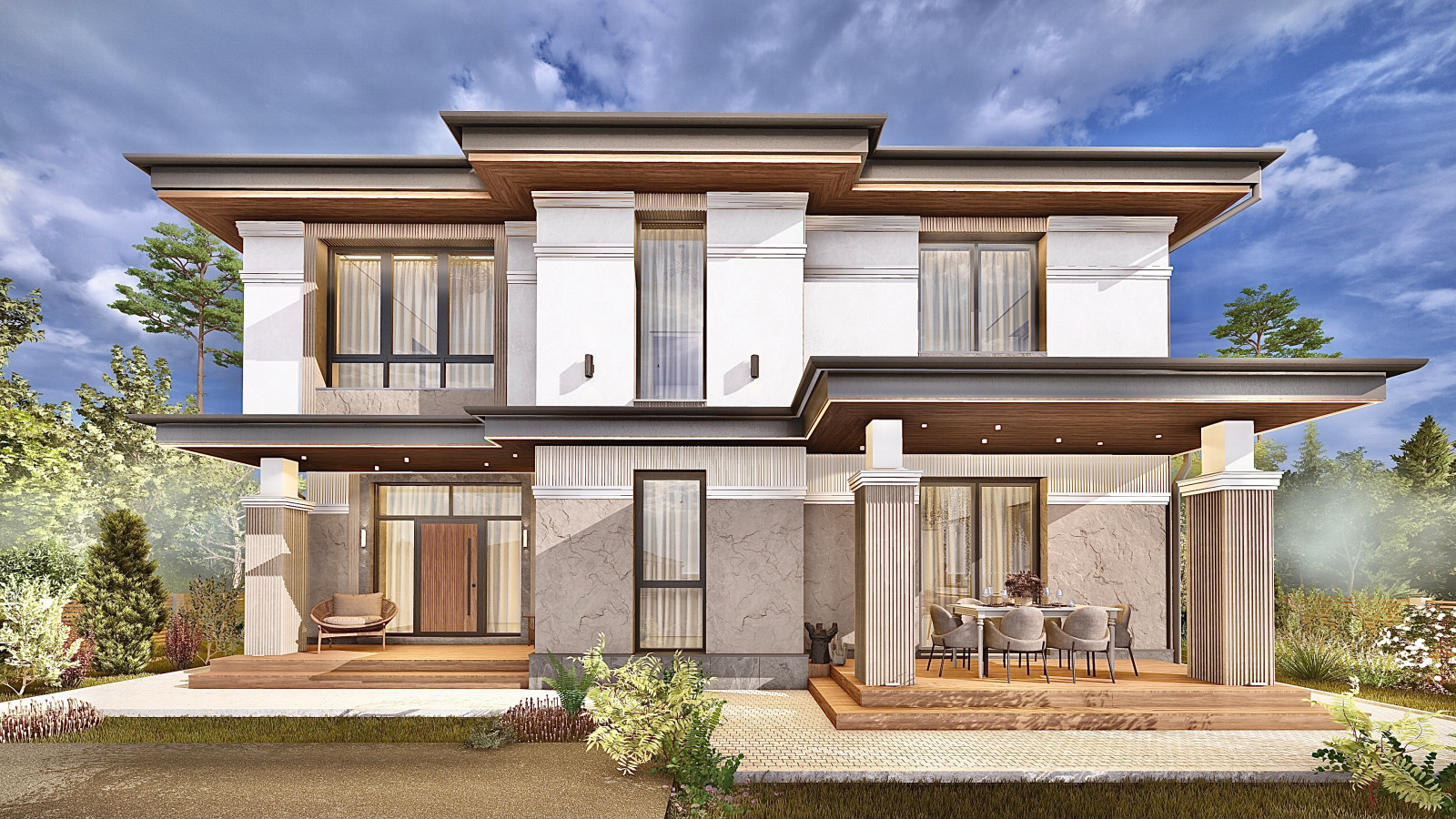 Обложка проекта: Проект двухэтажного загородного дома на участке 6 соток. В данном проекте на пер