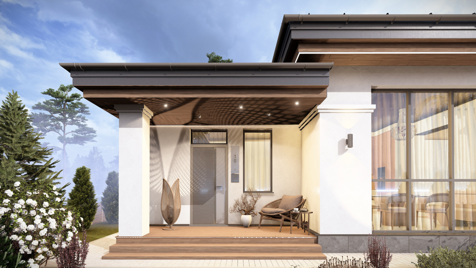 Обложка проекта: Проект одноэтажного загородного дома из газобетона. Общая площадь дома 119,5 кв.