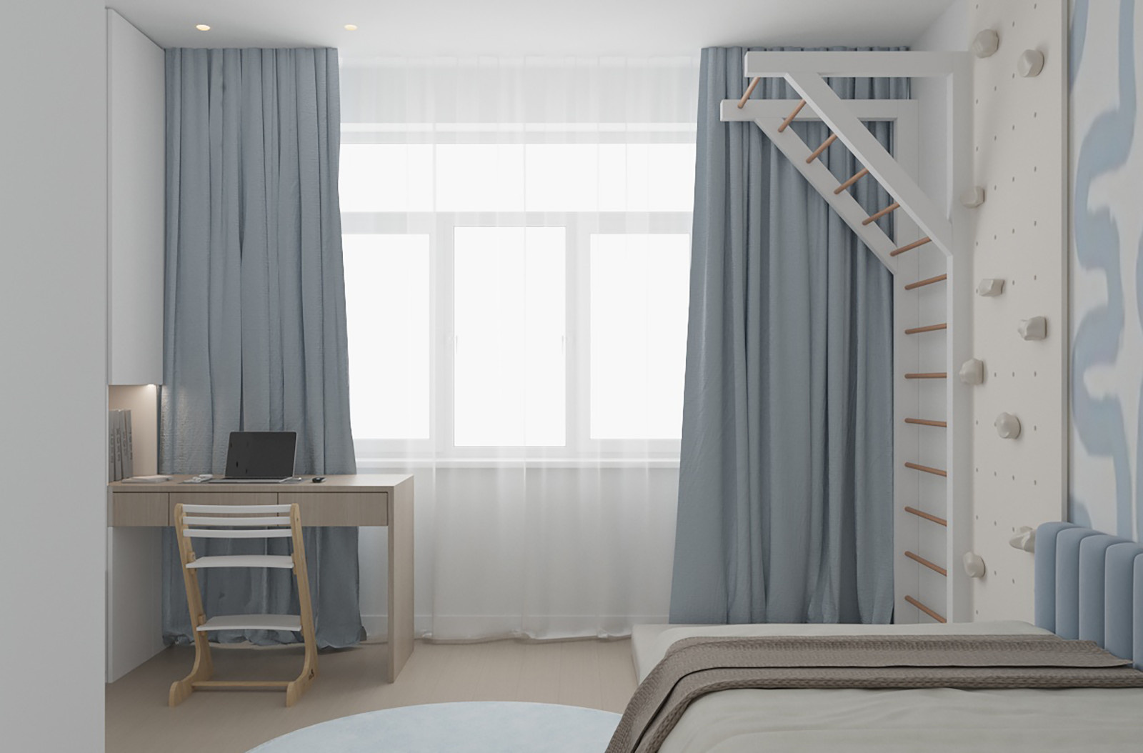Детская комната рабочий стол у окна.