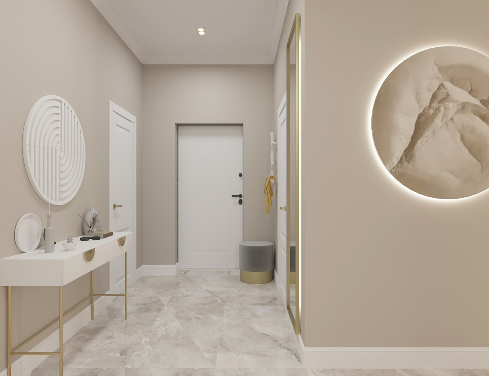 Прихожая, гипсовые панно.