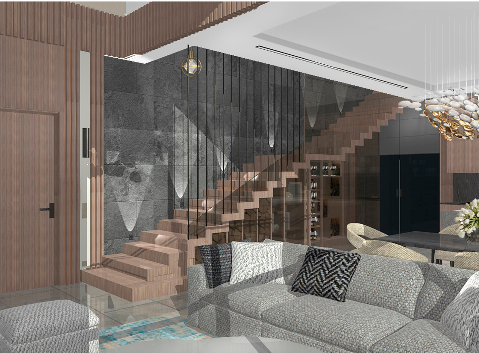 Projet d'aménagement intérieur pour une maison à deux étages.